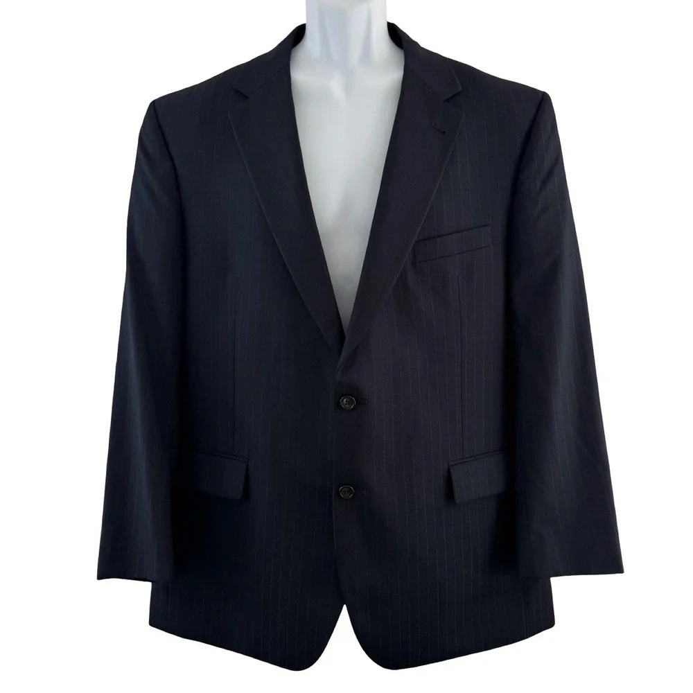 Jos A Bank Suit Mens 46R Blue Pinstripe Wool Silk 2 Piece 41x31 Pants Business